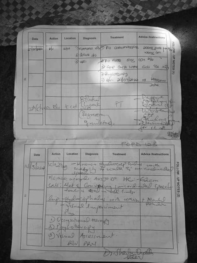 Handwritten medical note for Kayondo Charles